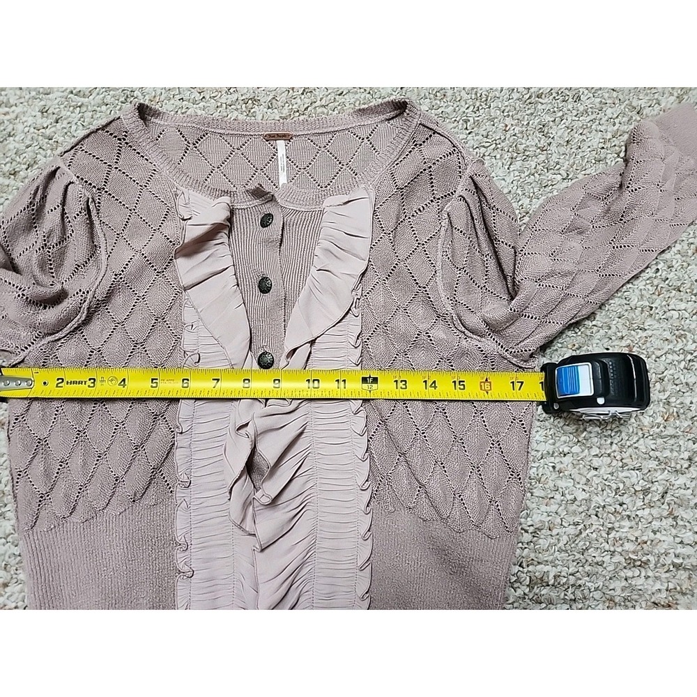 Free People Mauve Ruffles Cardigan Size S Diamond Pattern Linen Blend - Picture 8 of 16